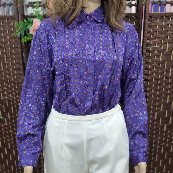 Vintage Tops - Vintage 80s funky pattern blouse fits 8 -12
